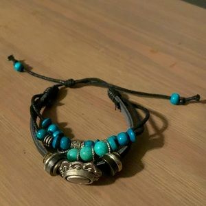 Boho Western  bracelet, silver, black and Teal.